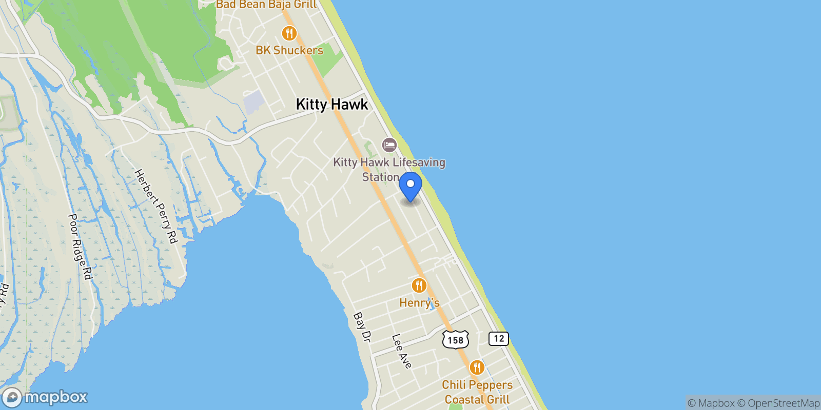 Map showing 3636 Poseidon Street , Kitty Hawk, NC 27949, Kitty Hawk, North Carolina, United States.
