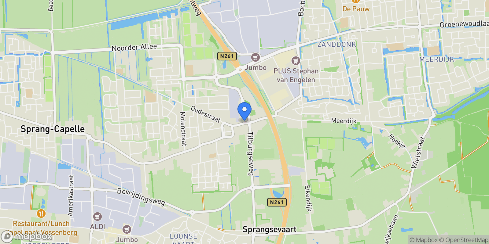 Map showing Kerkstraat 6, Sprang-Capelle, North Brabant, Netherlands.