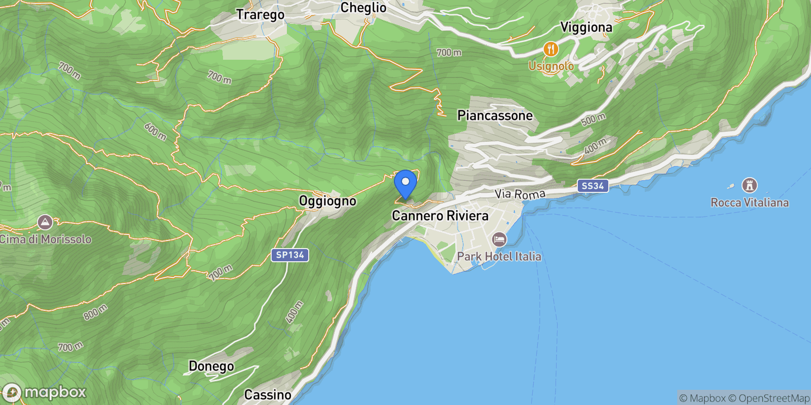 Map showing Cannero Riviera, Piedmont, Italy.