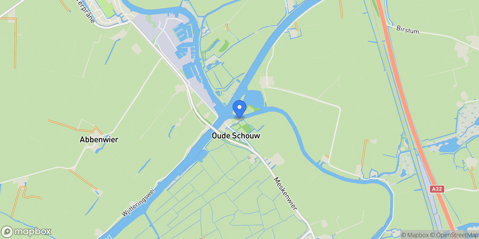 Map showing Oudeschouw 8, Akkrum, Friesland, Netherlands.