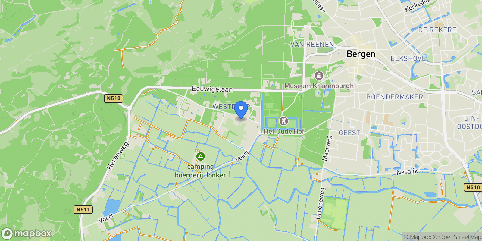 Map showing Buerweg 15, Bergen, North Holland, Netherlands.