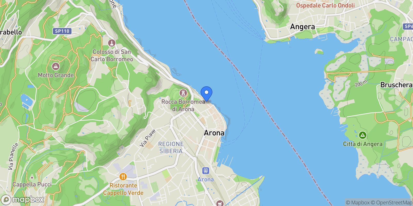 Map showing Piazza del Popolo, Arona, Piedmont, Italy.