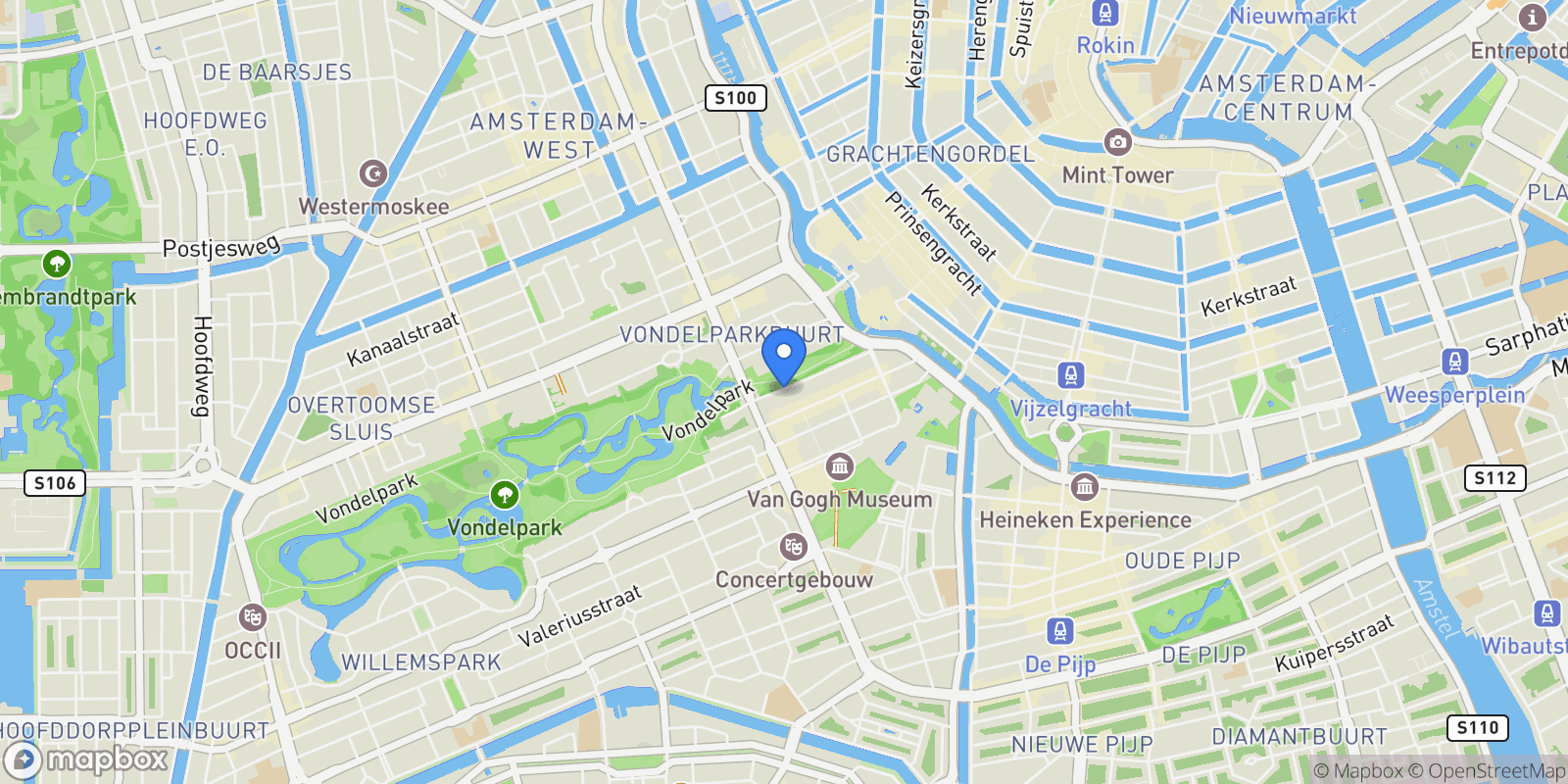 Map showing Vossiusstraat 44 2, Apollobuurt, North Holland, Netherlands.