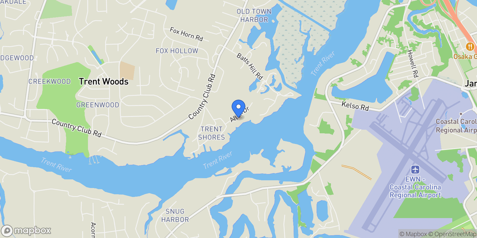 Map showing 106 Allen Drive , New Bern, NC 28562, New Bern, North Carolina, United States.