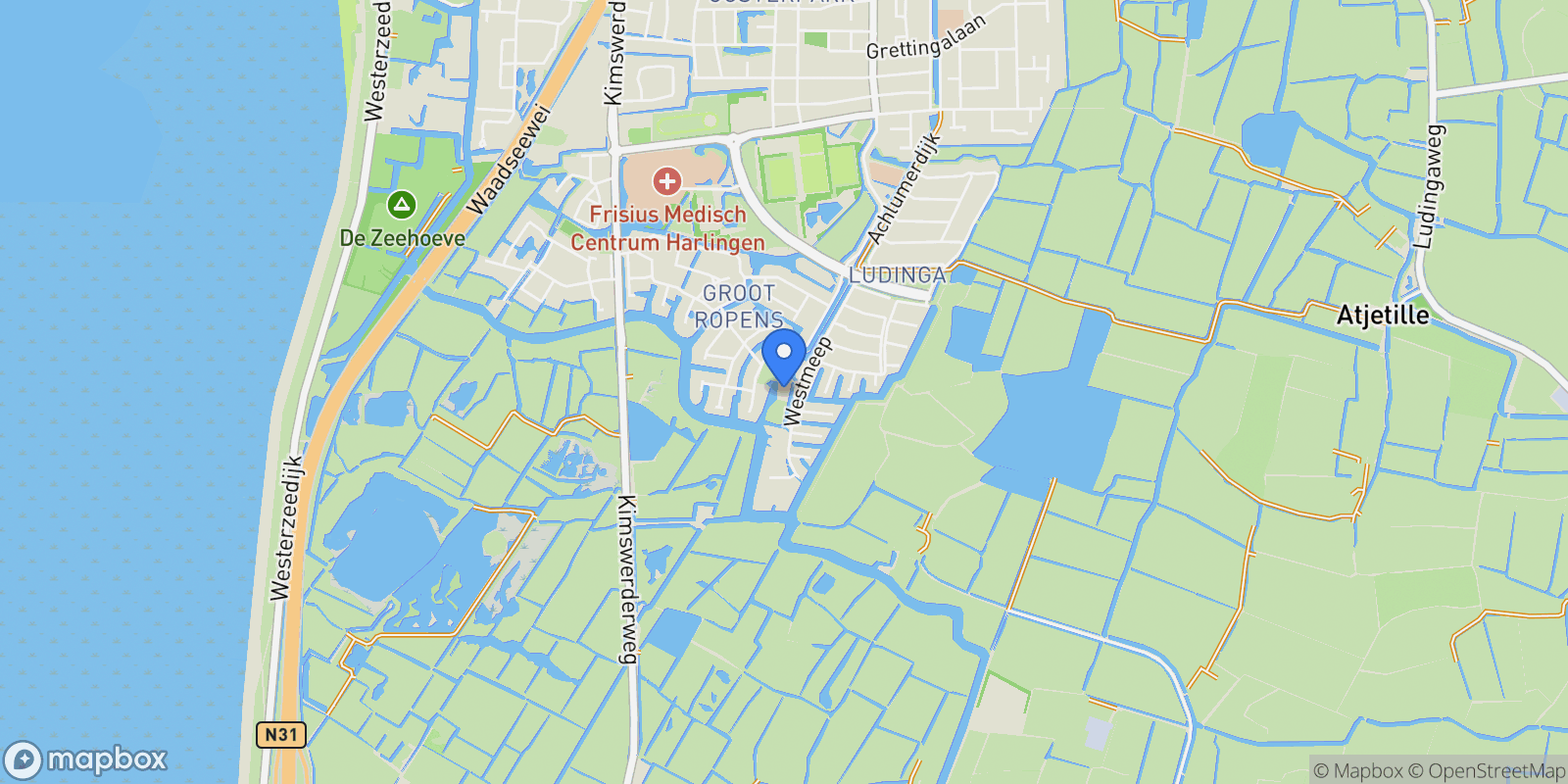Map showing Achlumerdijk 133, Harlingen, Friesland, Netherlands.