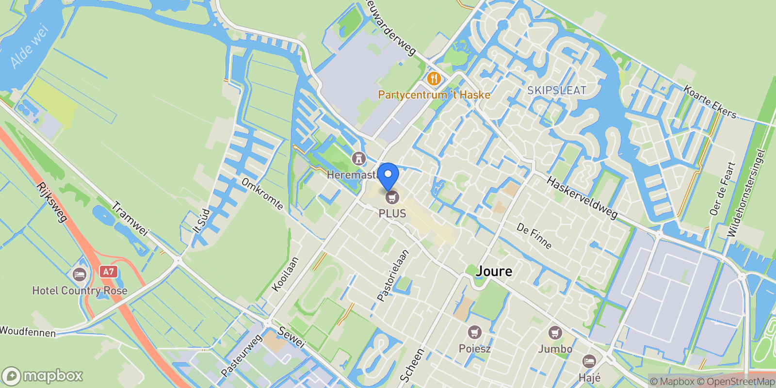 Map showing Midstraat 24, Joure, Friesland, Netherlands.