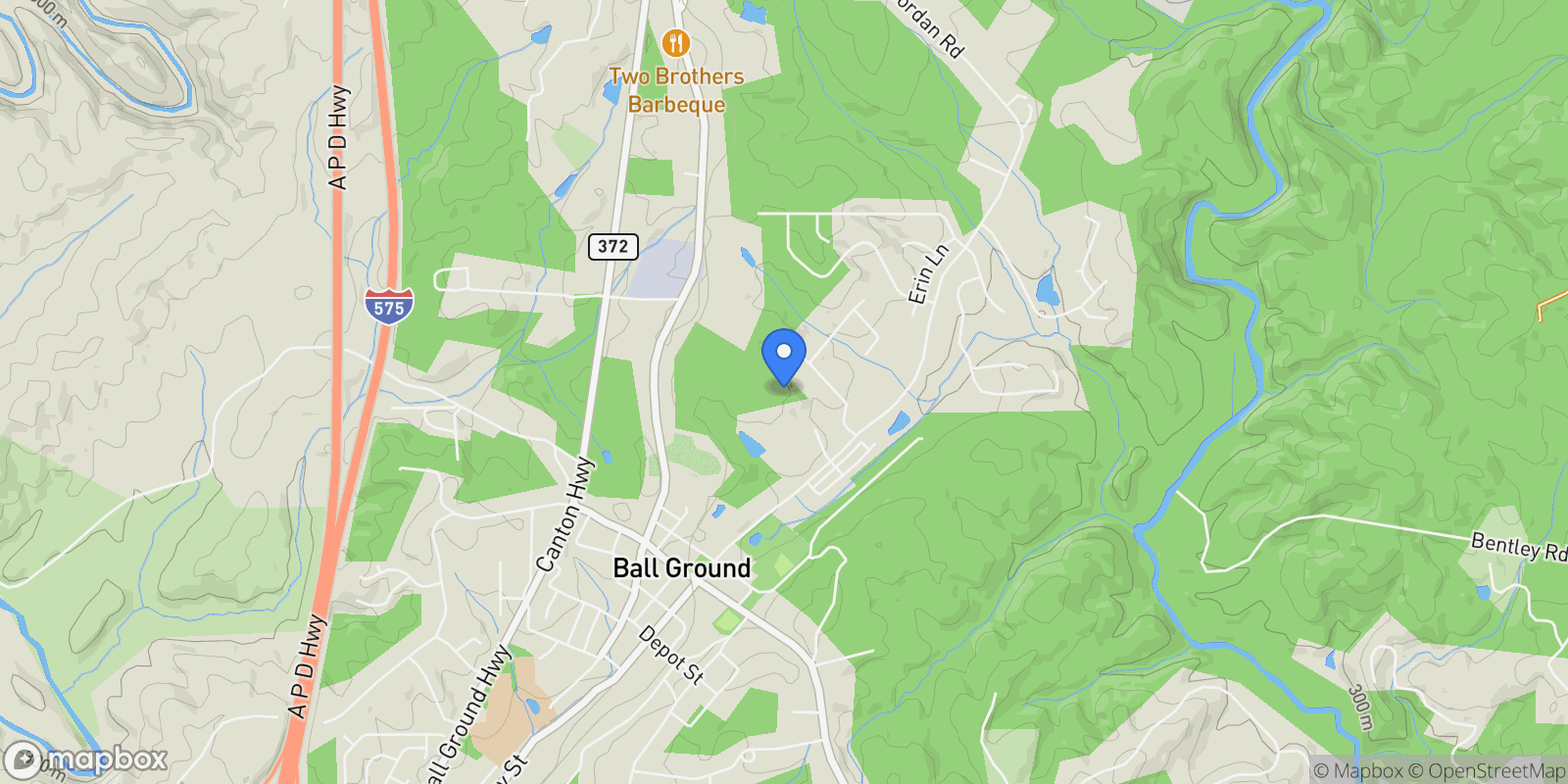 Map showing Ball Ground, Georgia, United States.