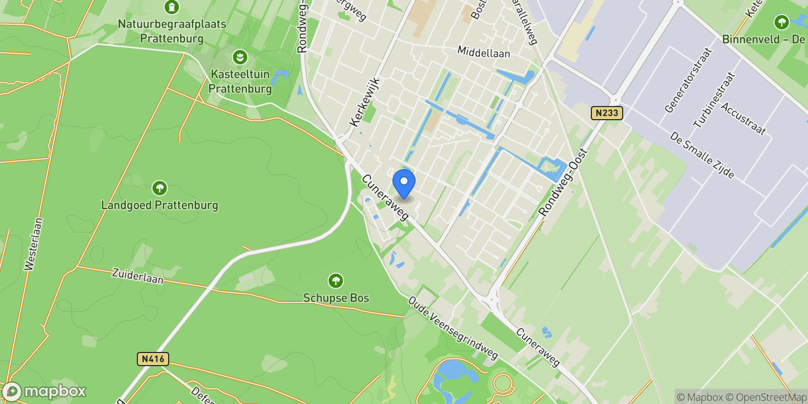 Map showing Cuneraweg 350, Rhenen, Utrecht, Netherlands.