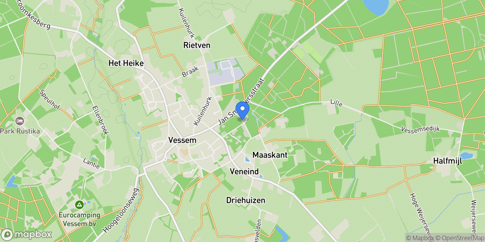 Map showing Postels Huufke 16, Vessem, North Brabant, Netherlands.