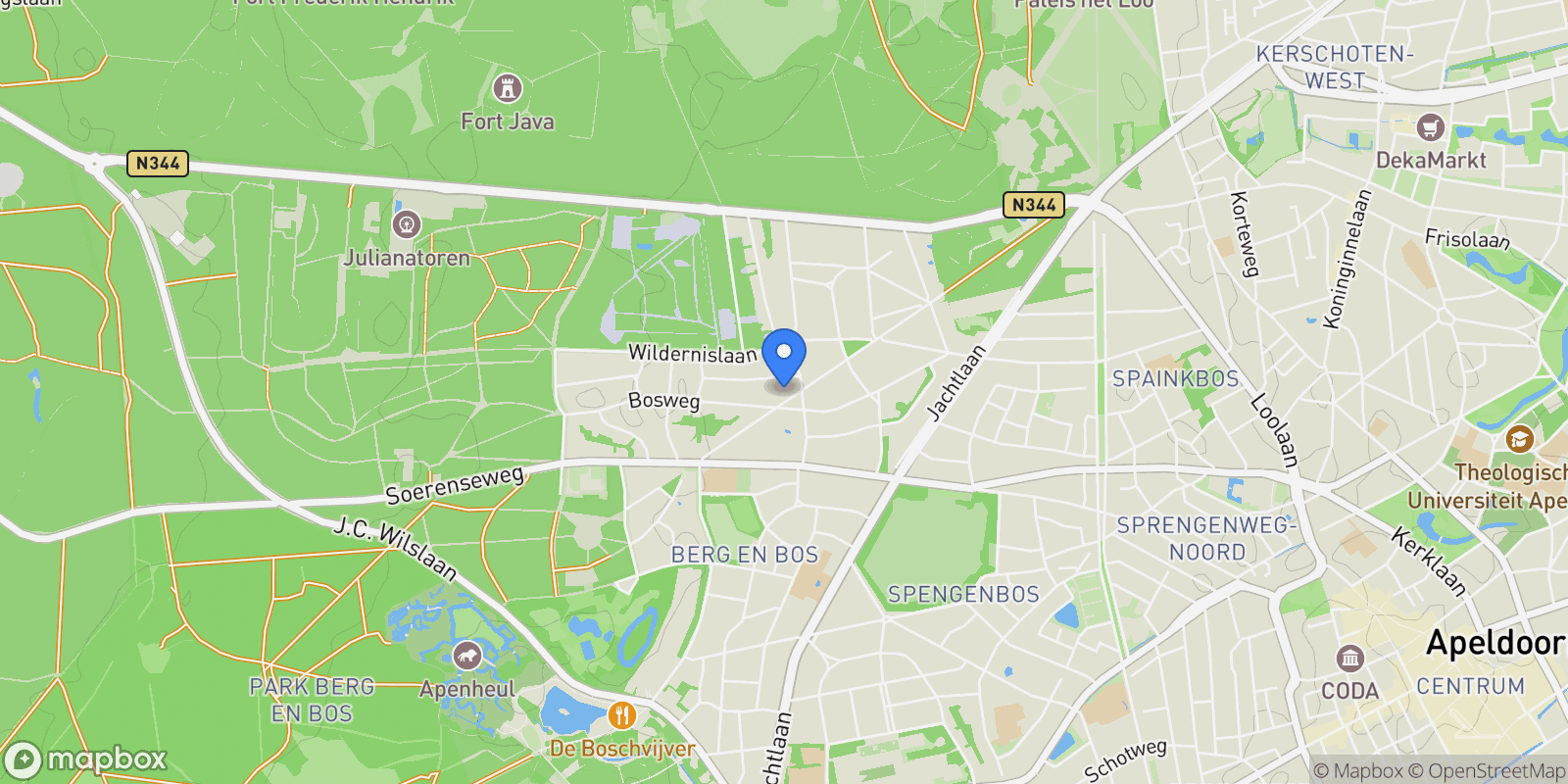 Map showing Valkenberglaan 38, Apeldoorn, Gelderland, Netherlands.