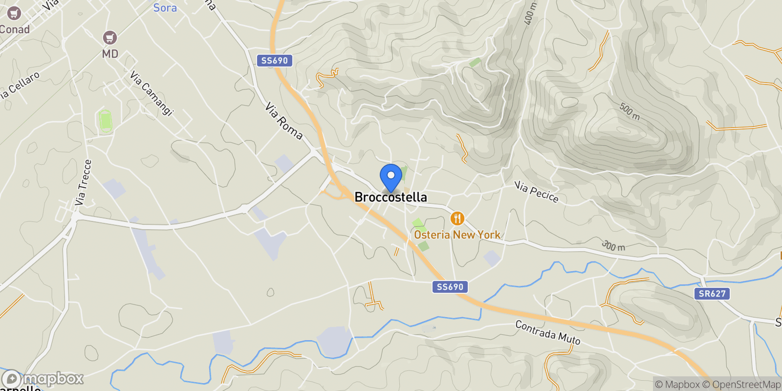Map showing Via Coste, 2">, Broccostella, Lazio, Italy.