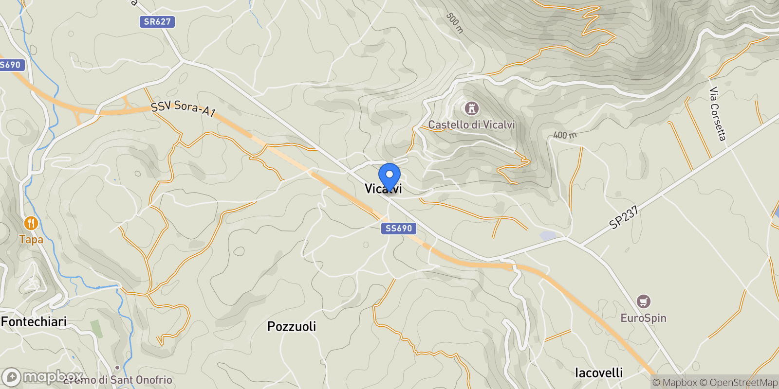 Map showing Vicalvi, Italy.