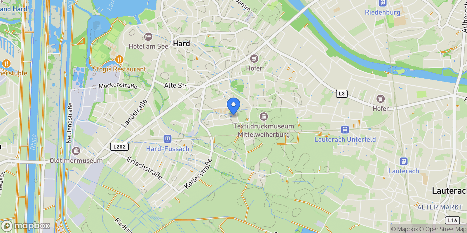 Map showing Lehenweg, Hard, Vorarlberg, Austria.