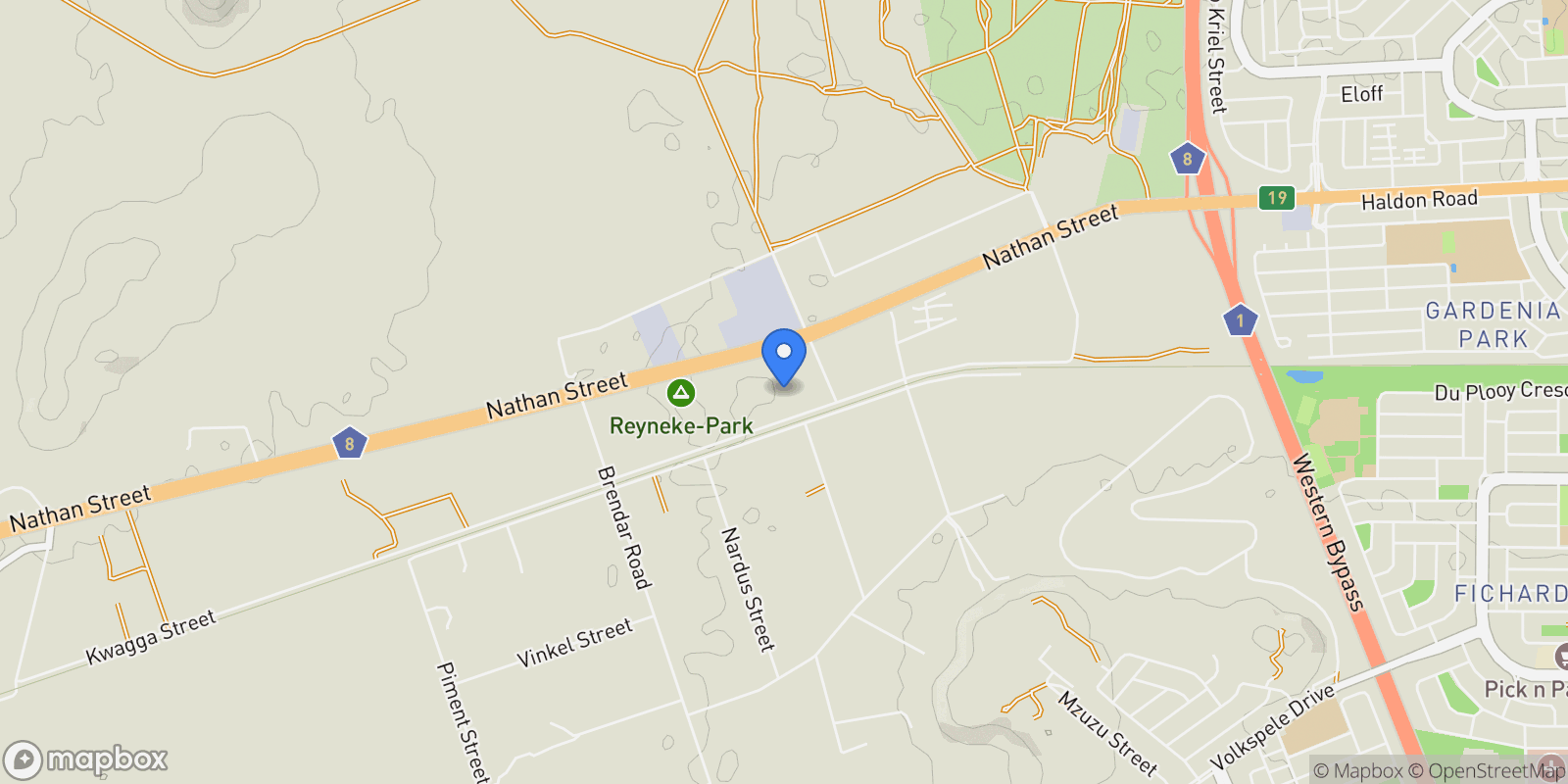 Map showing Bloemfontein, Free State, South Africa.