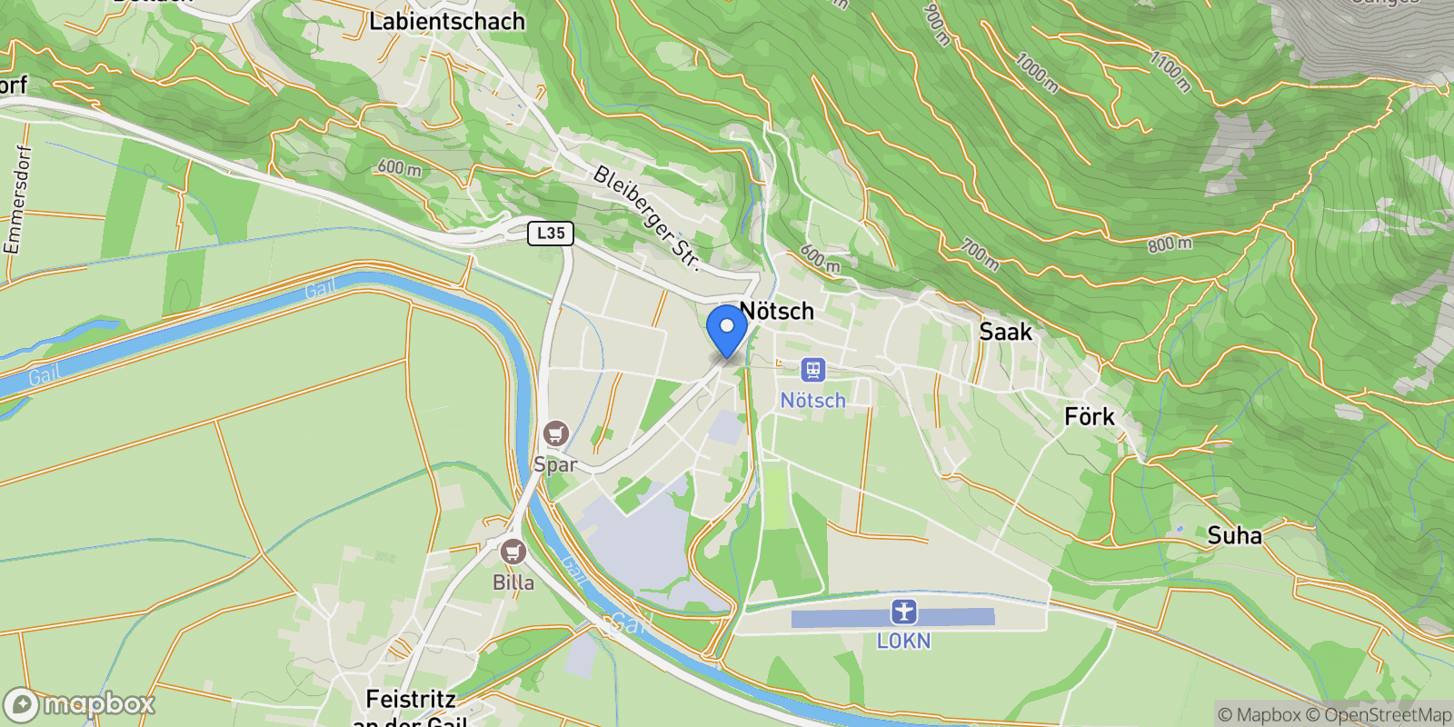 Map showing 9611 Nötsch im Gailtal, Austria, Nötsch im Gailtal, Carinthia, Austria.
