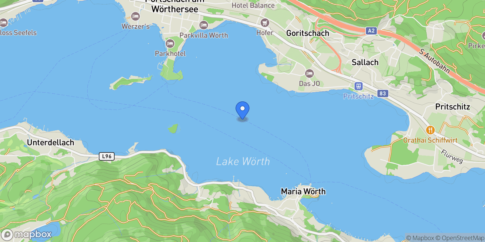 Map showing Wörthersee, Austria, Wörthersee, Carinthia, Austria.