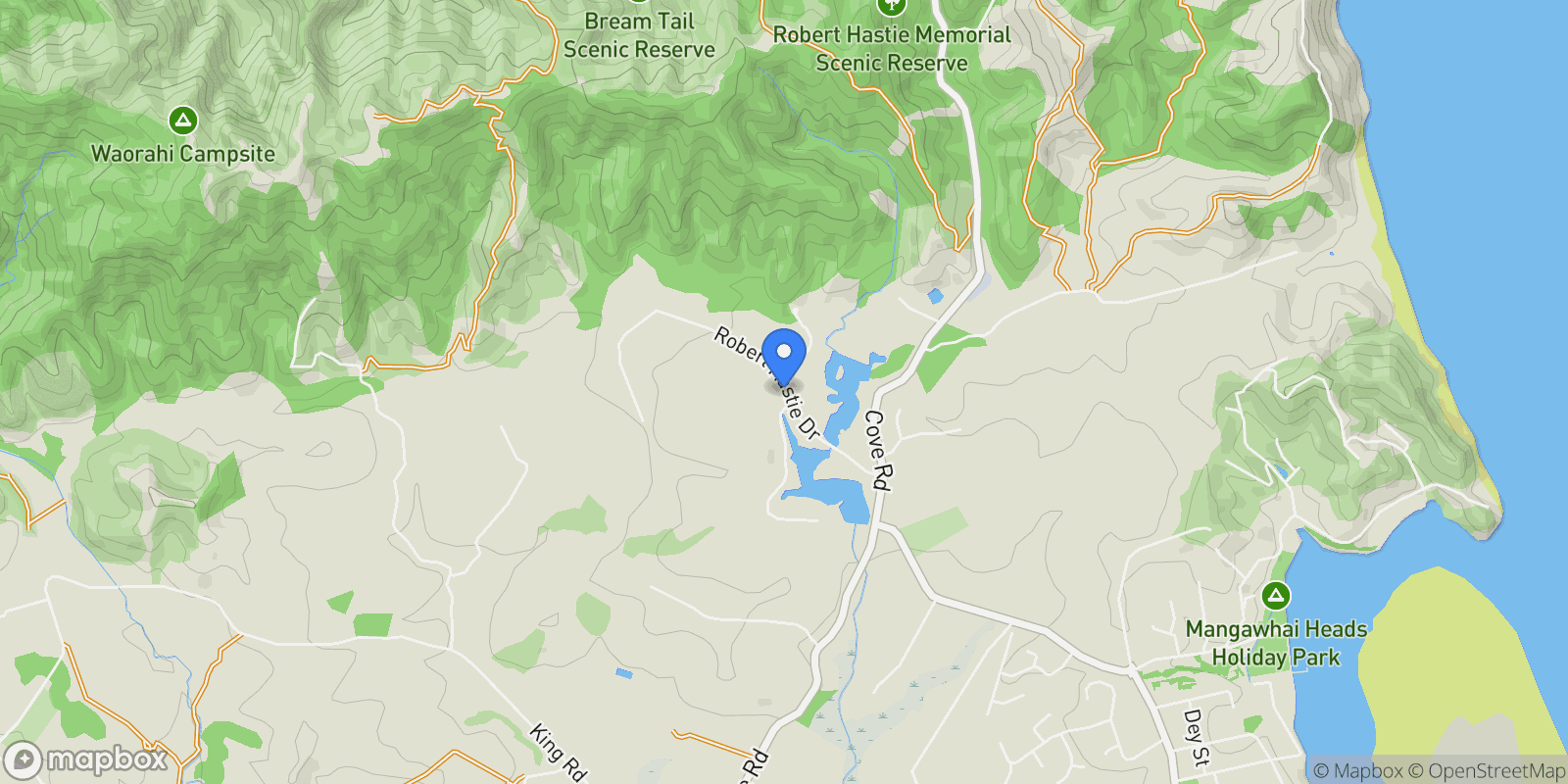 Map showing 53 Robert Hastie Drive, Mangawhai, NTL, Mangawhai, Northland, New Zealand.