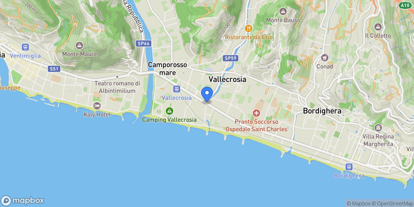 Map showing 18019 Vallecrosia, Province of Imperia, Italy, Vallecrosia, Liguria, Italy.