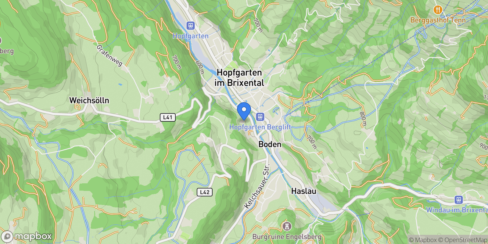 Map showing Grafenweg Landesstraße, 6361 Hopfgarten-Markt, Austria, Hopfgarten-Markt, Tyrol, Austria.