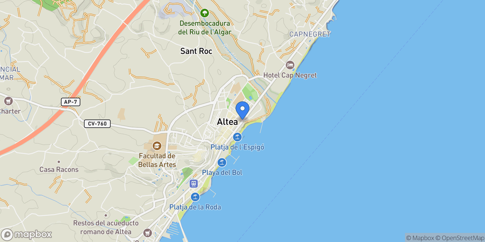Map showing Altea, Valencian Community, Spain.