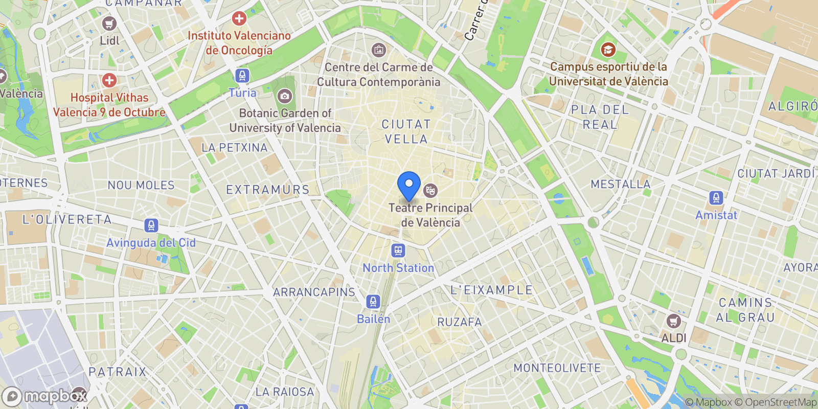 Map showing Ciutat Vella, Valencia, Spain.