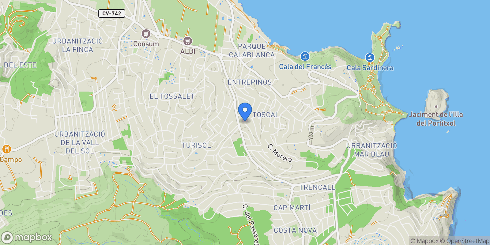 Map showing El Tosalet, Xabia / Javea, Valencian Community.