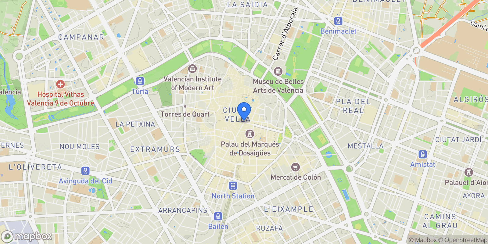 Map showing Ciutat Vella, Valencia, Spain.