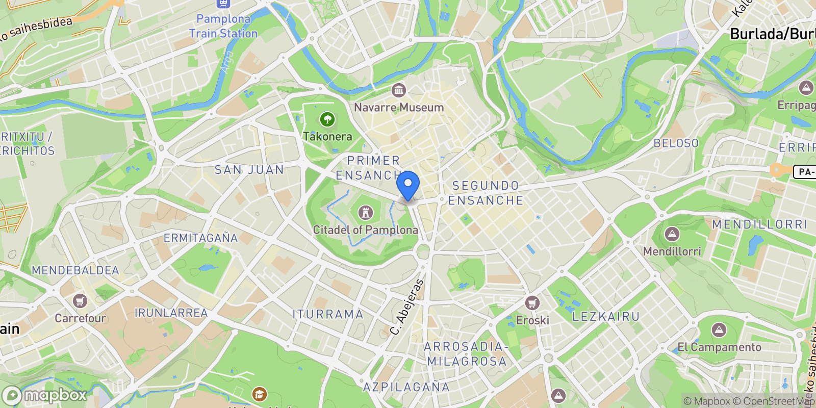 Map showing Pamplona, Navarre, Spain.
