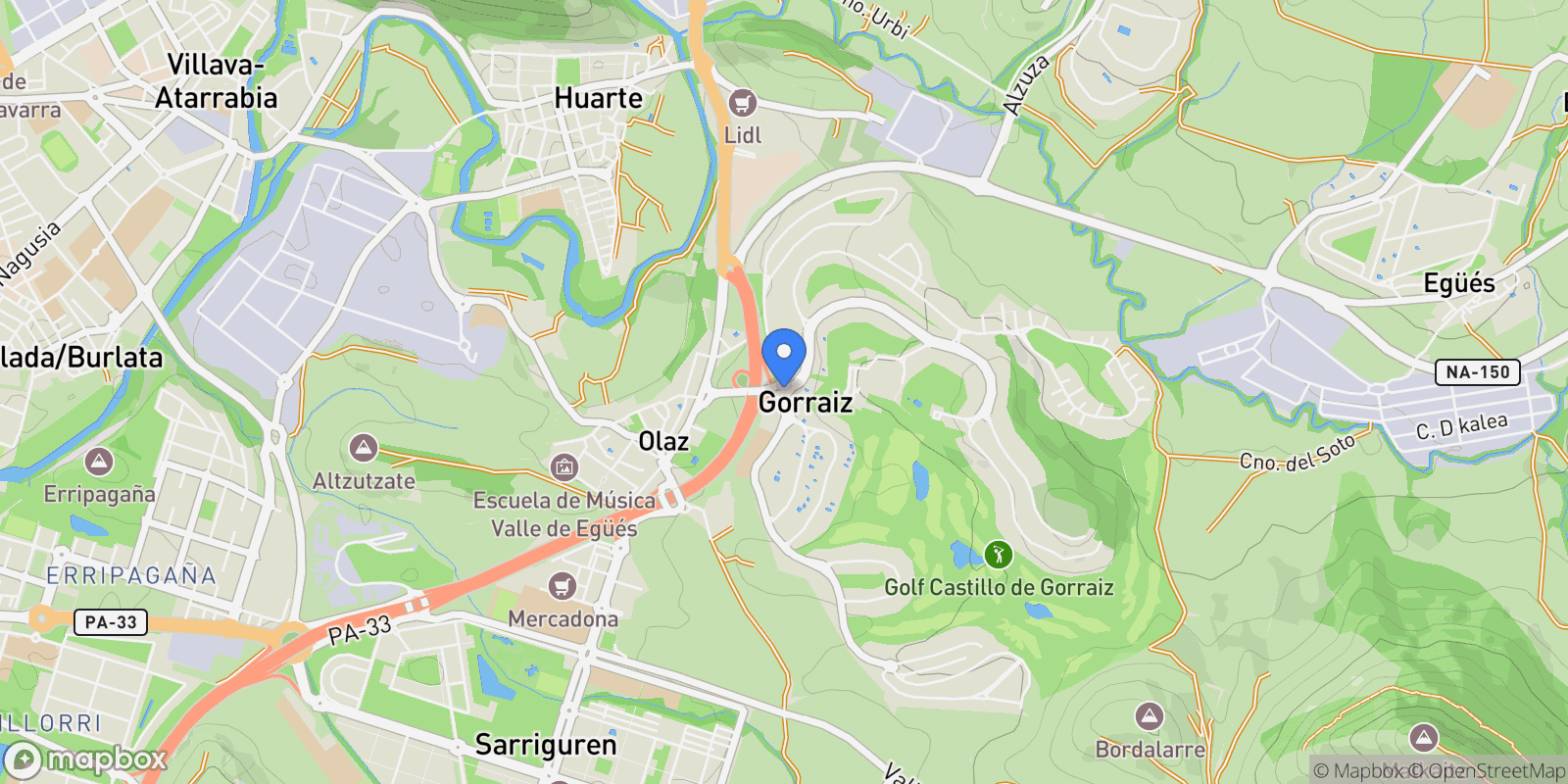 Map showing Gorraiz, Valle de Egues/Eguesibar, Spain.