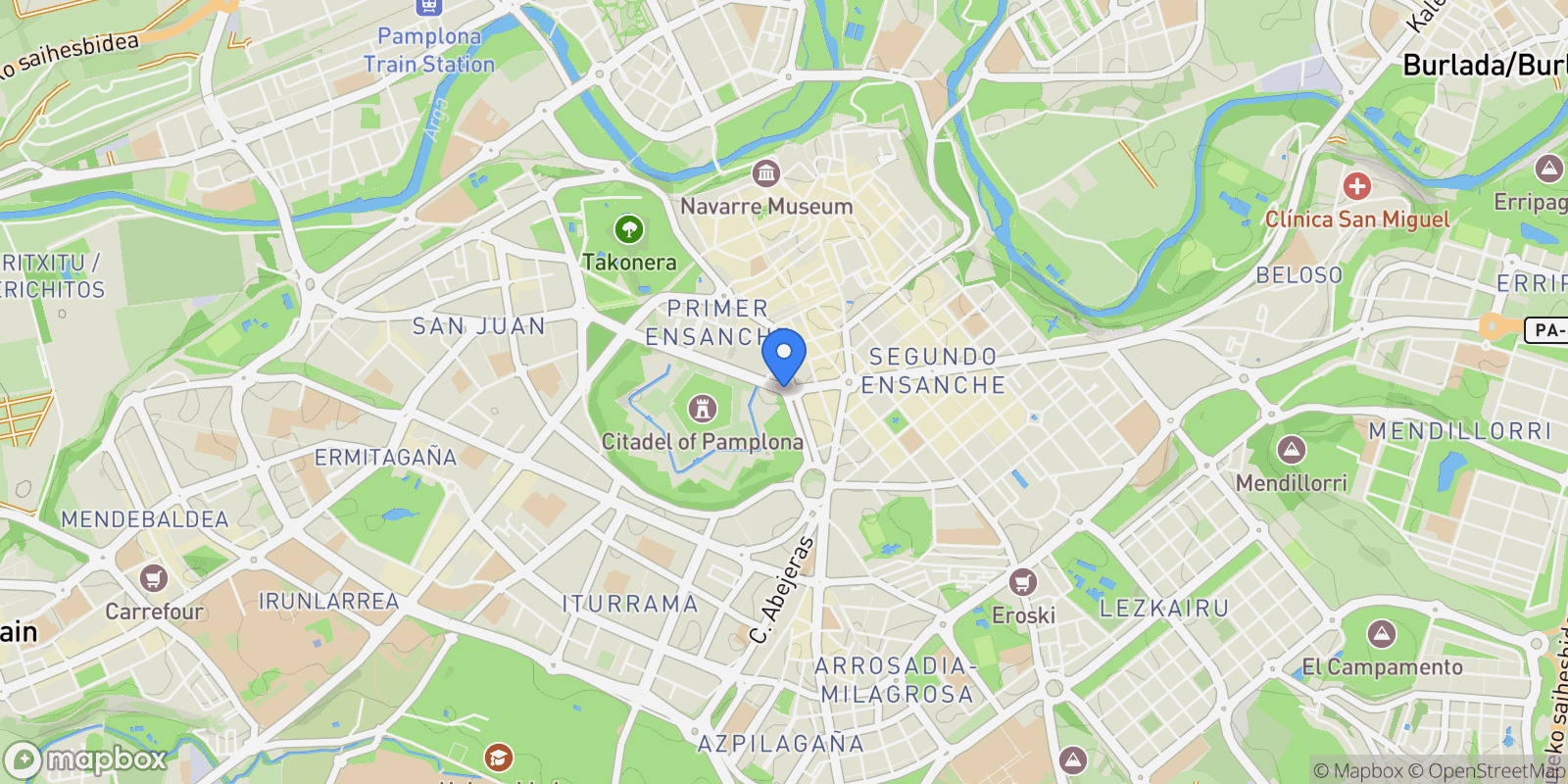 Map showing Pamplona, Navarre, Spain.