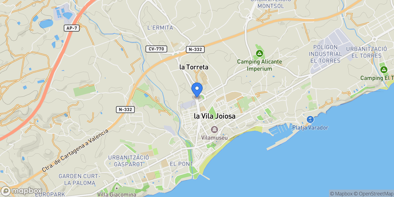 Map showing Villajoyosa, Alicante, Villajoyosa, la Vila Joiosa / Villajoyosa, Valencian Community, Spain.