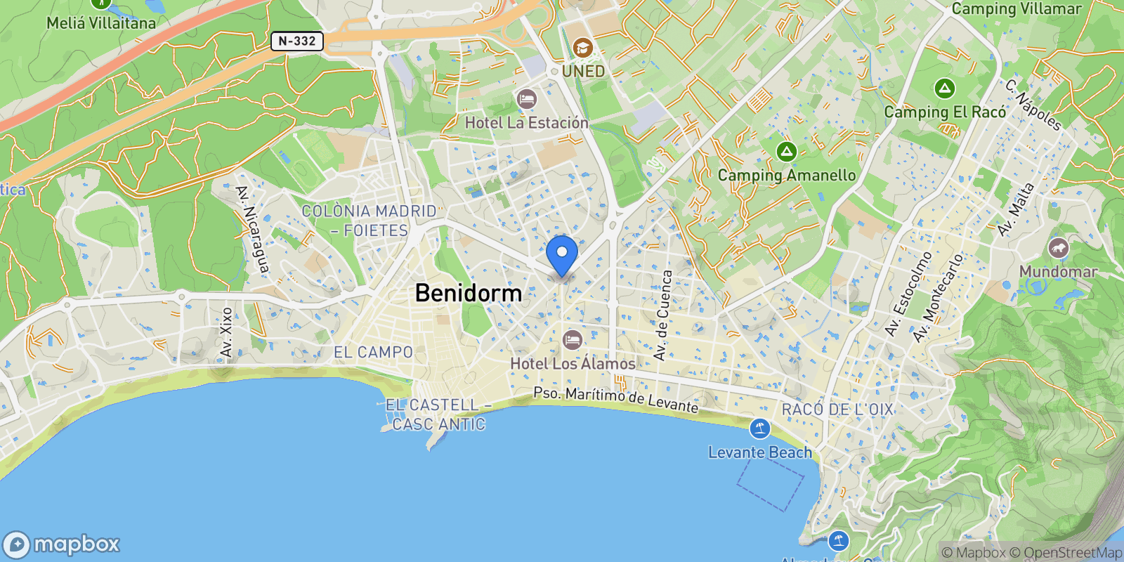 Map showing Benidorm, Alicante, Benidorm, Benidorm, Valencian Community, Spain.