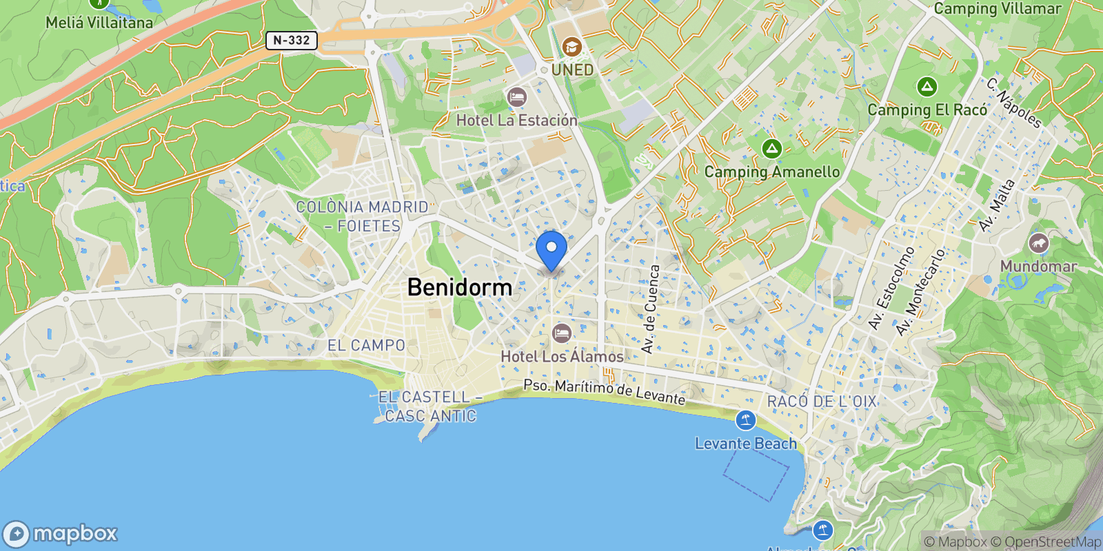 Map showing Benidorm, Alicante, Benidorm, Benidorm, Valencian Community, Spain.