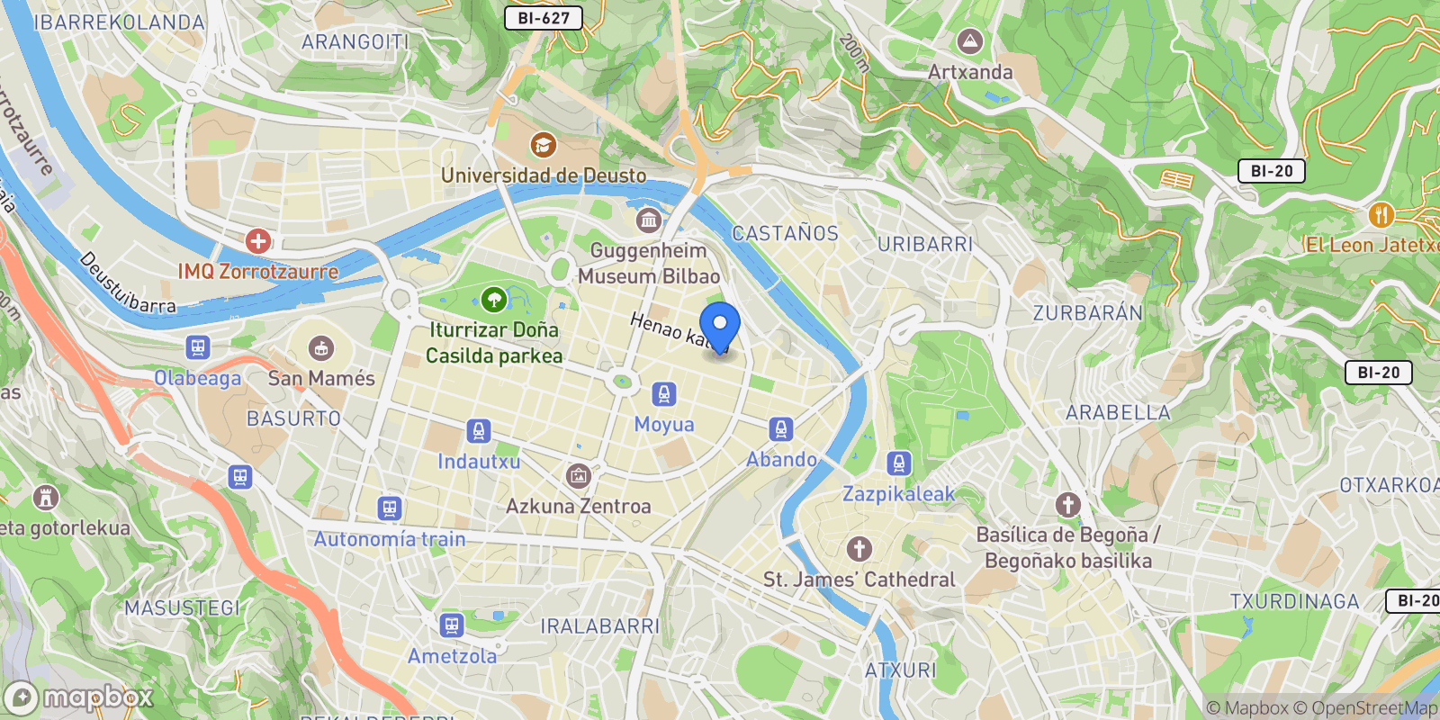 Map showing Ensanche, Bilbao, VIZCAYA, Bilbao, Abando, Bilbao, Spain.