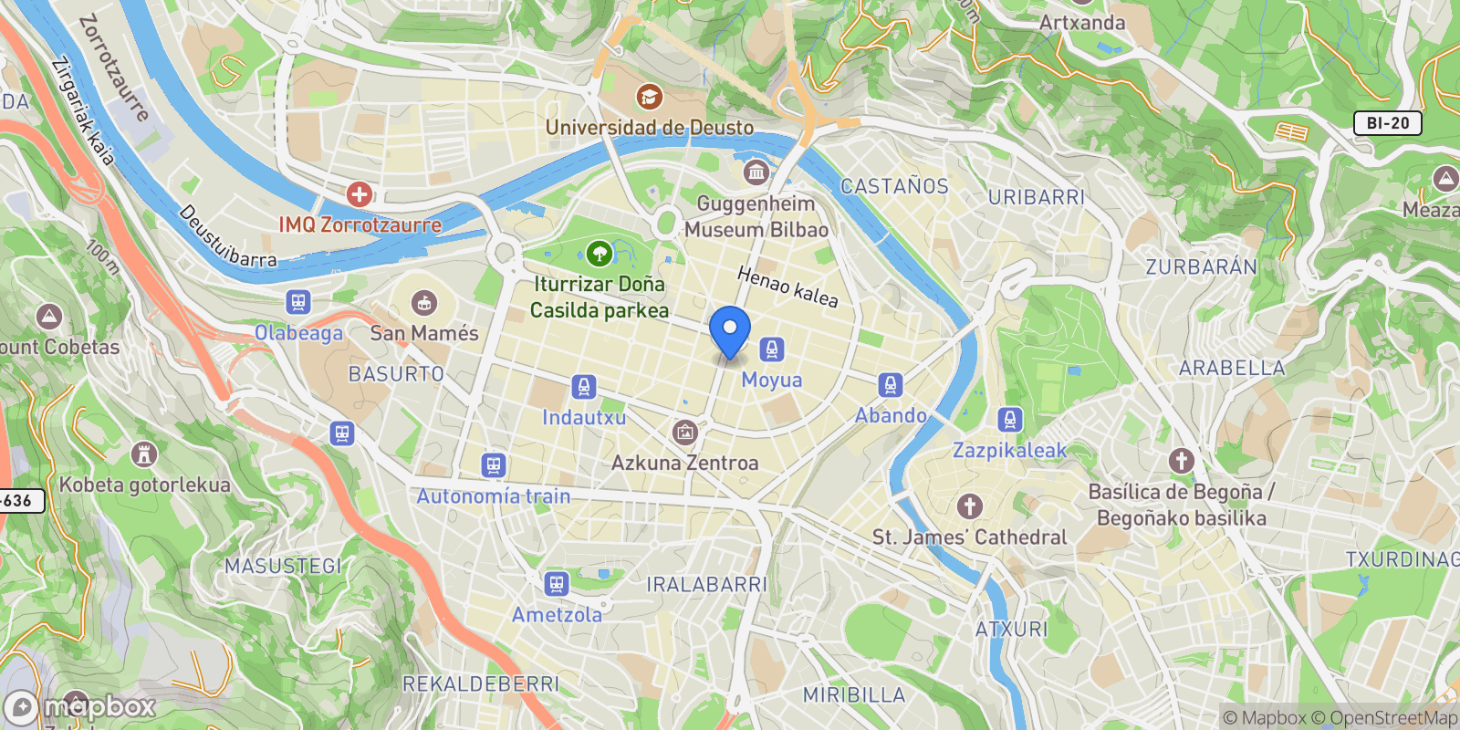 Map showing Indautxu, Bilbao, VIZCAYA, Bilbao, Abando, Bilbao, Spain.