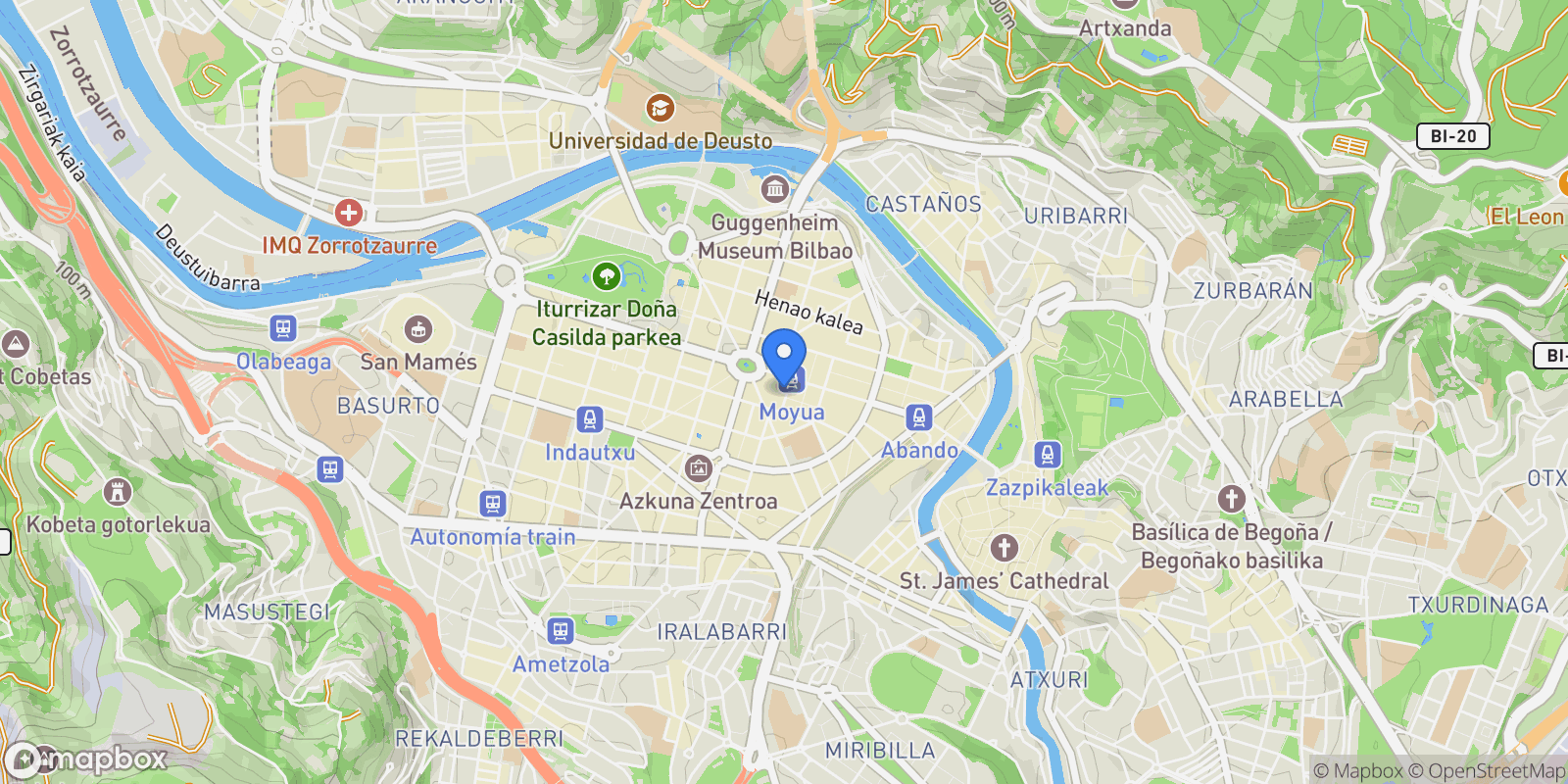 Map showing Ensanche, Bilbao, VIZCAYA, Bilbao, Abando, Bilbao, Spain.