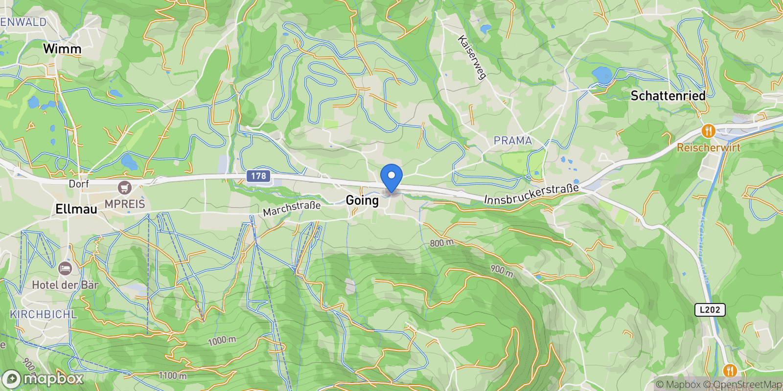 Map showing Dorfstrasse, Going am Wilden Kaiser, Tyrol, Austria.
