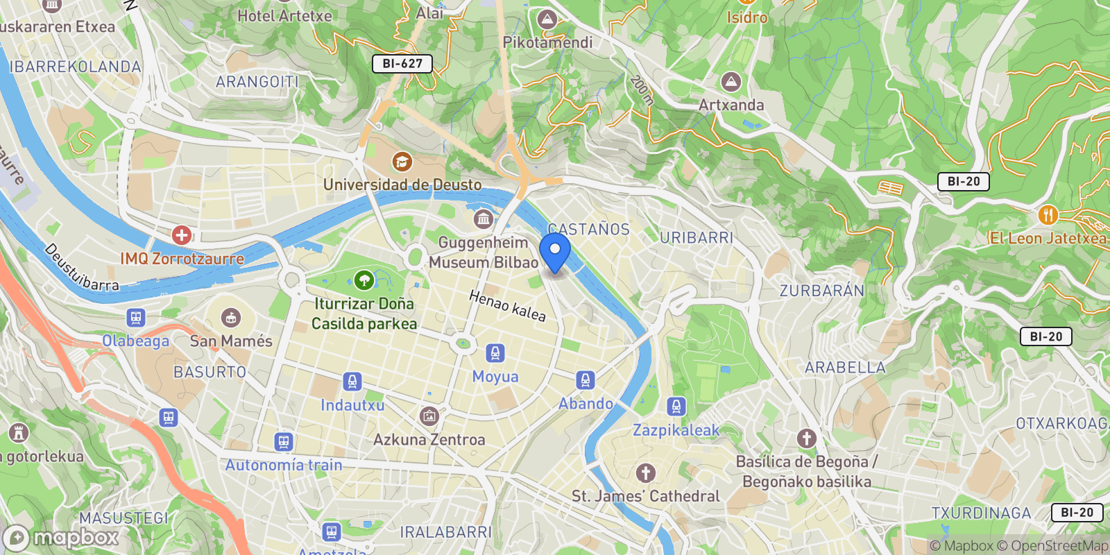 Map showing Abandoibarra-Guggenheim, Bilbao, VIZCAYA, Bilbao, Abando, Bilbao, Spain.