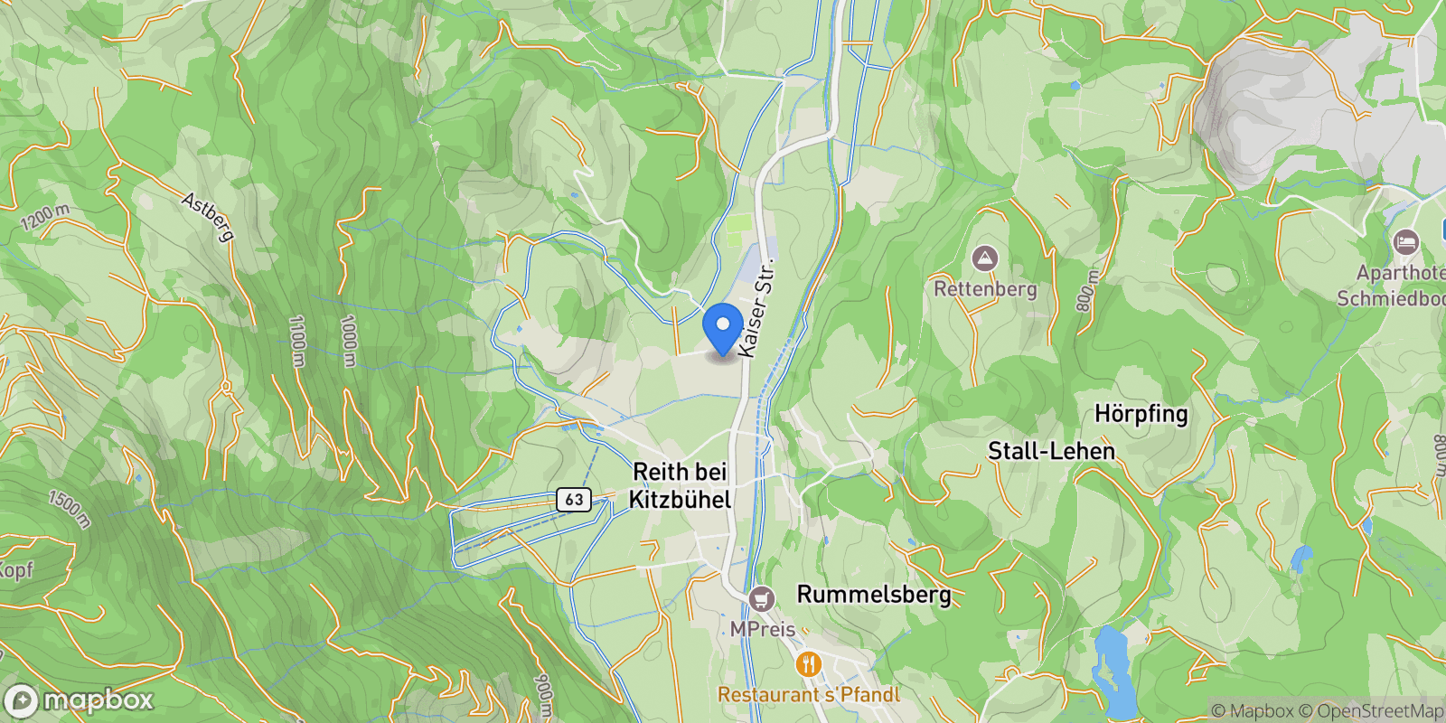 Map showing Brunnfeld, Reith bei Kitzbühel, Tyrol, Austria.