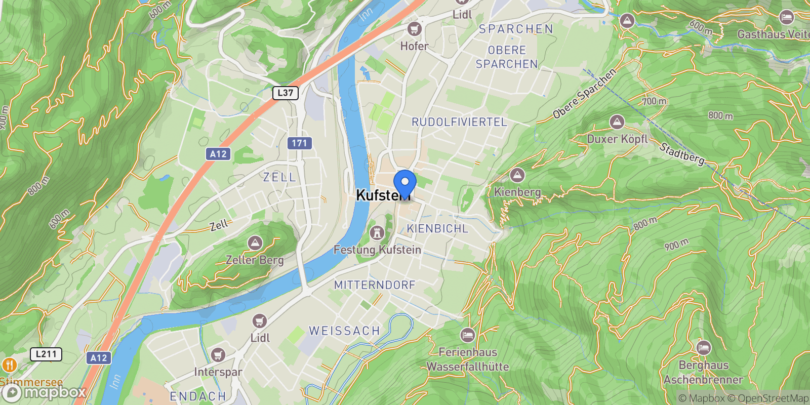 Map showing Oberer Stadtplatz, Kufstein, Tyrol, Austria.