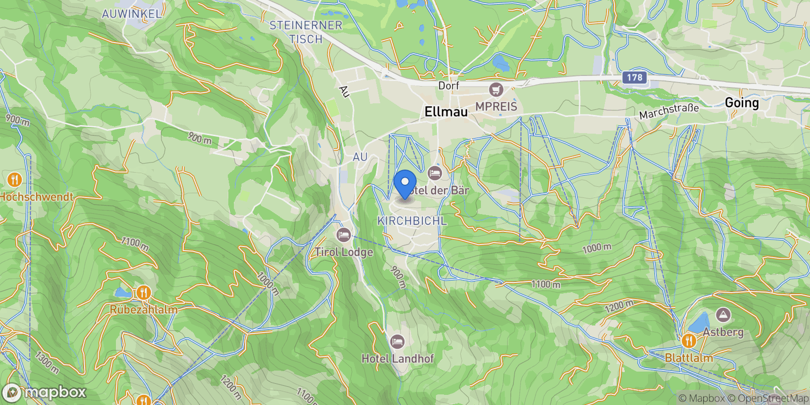 Map showing Kirchbichl, Ellmau, Tyrol, Austria.