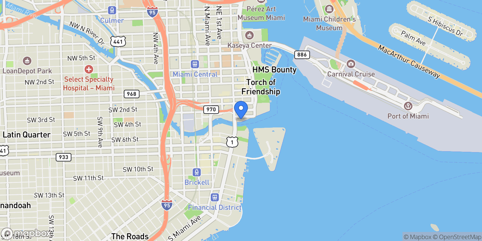 Map showing 200 Biscayne Boulevard Way Unit PH5402, Miami, FL 33131, Miami, Florida, United States.