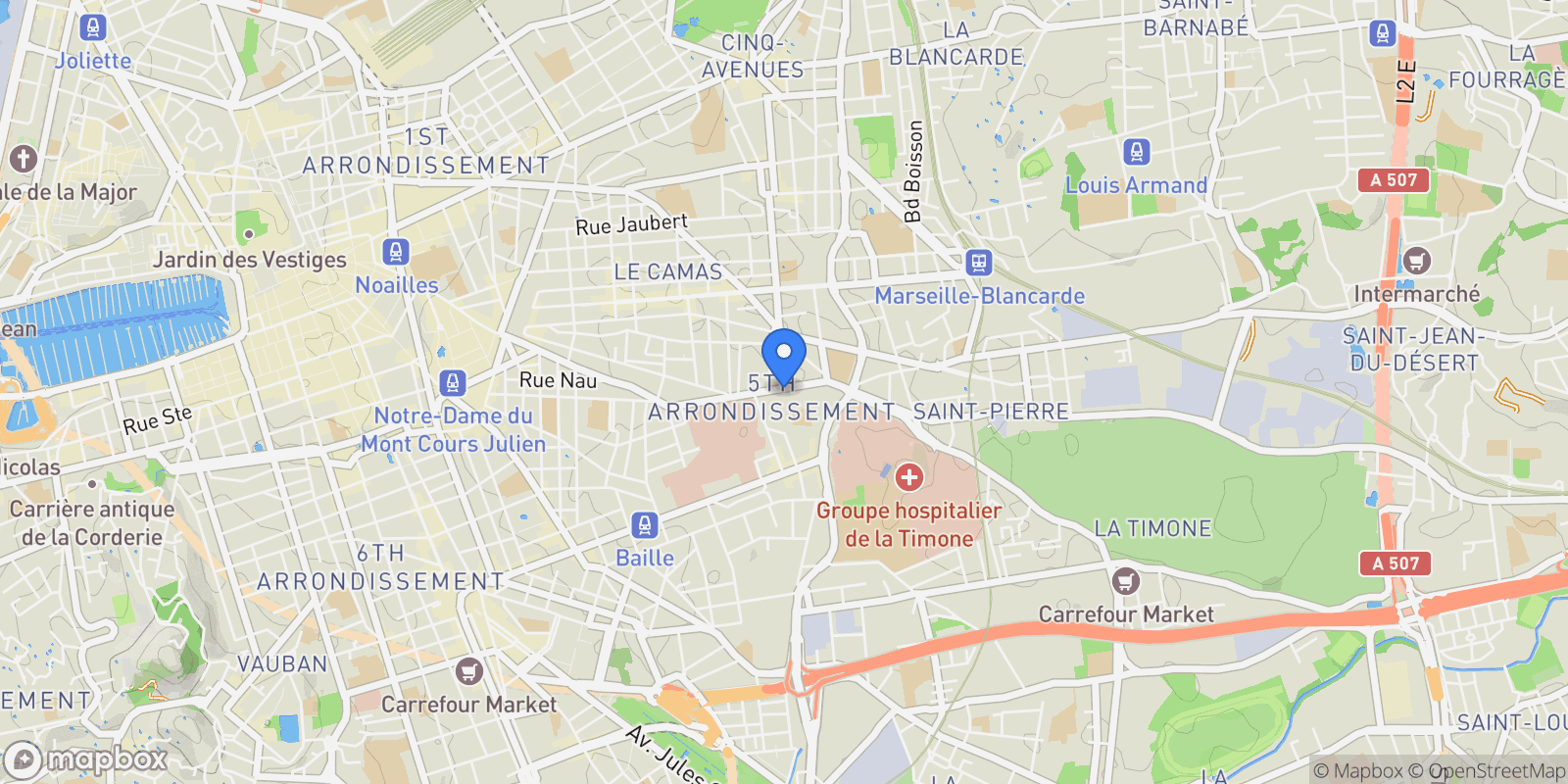 Map showing Marseille, Provence-Alpes-Côte d'Azur, France.