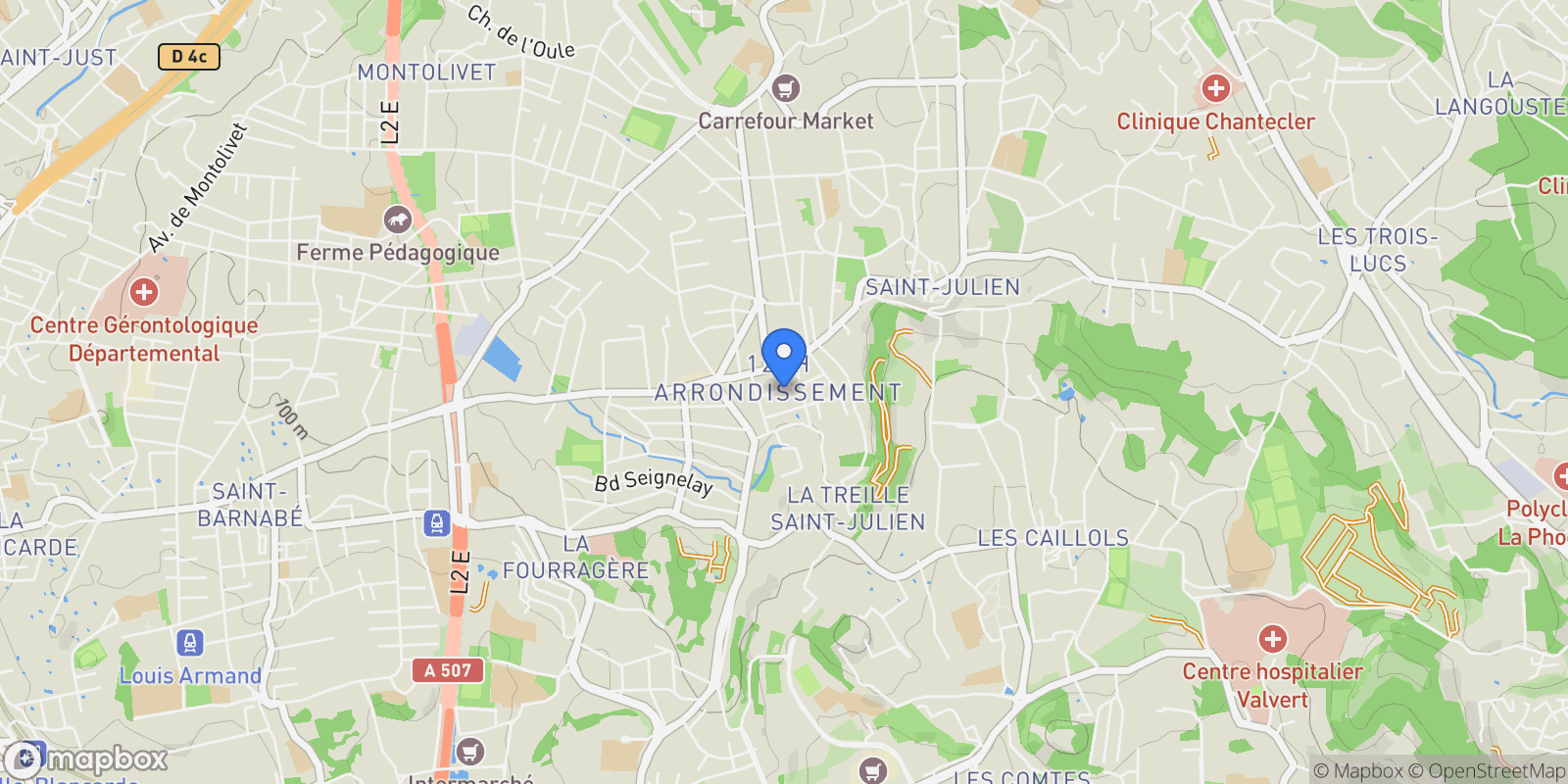Map showing Marseille, Provence-Alpes-Côte d'Azur, France.
