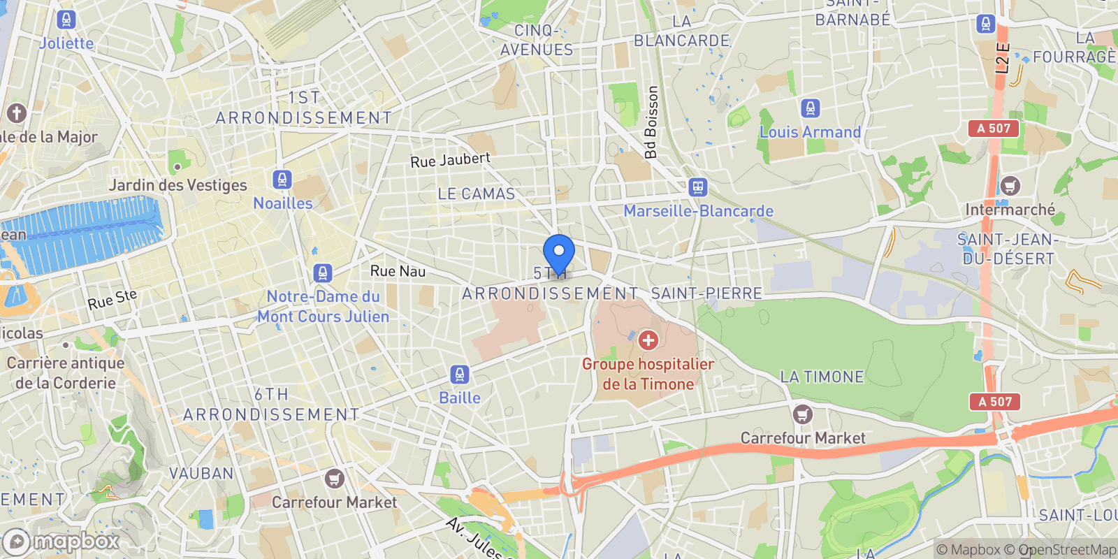 Map showing Marseille, Provence-Alpes-Côte d'Azur, France.