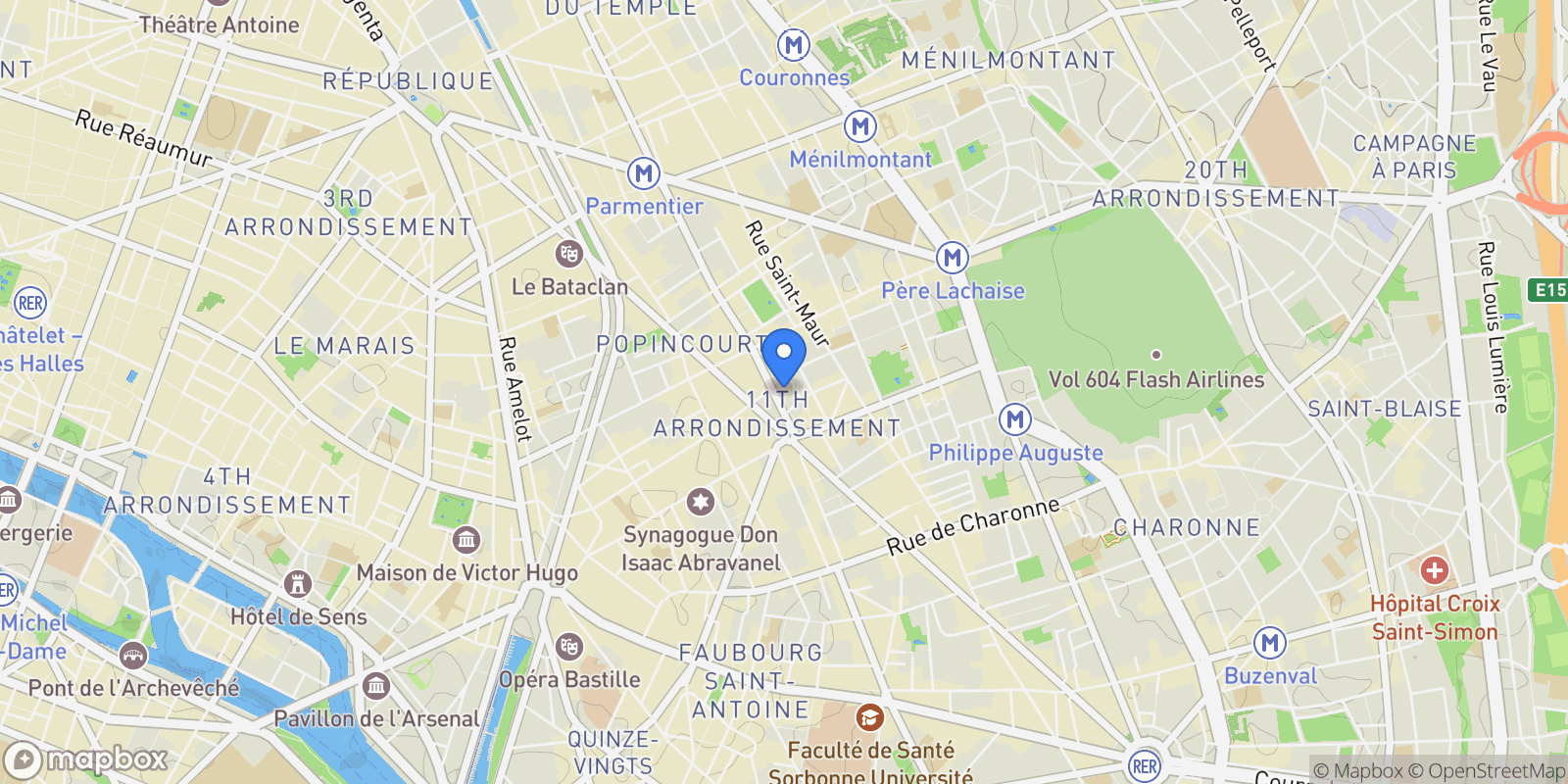 Map showing Paris, Île-de-France, France.