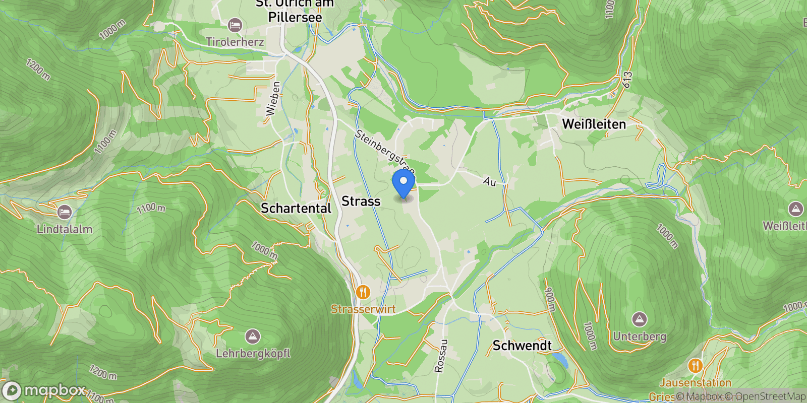 Map showing Steinbergstraße, Sankt Ulrich am Pillersee, Tyrol, Austria.