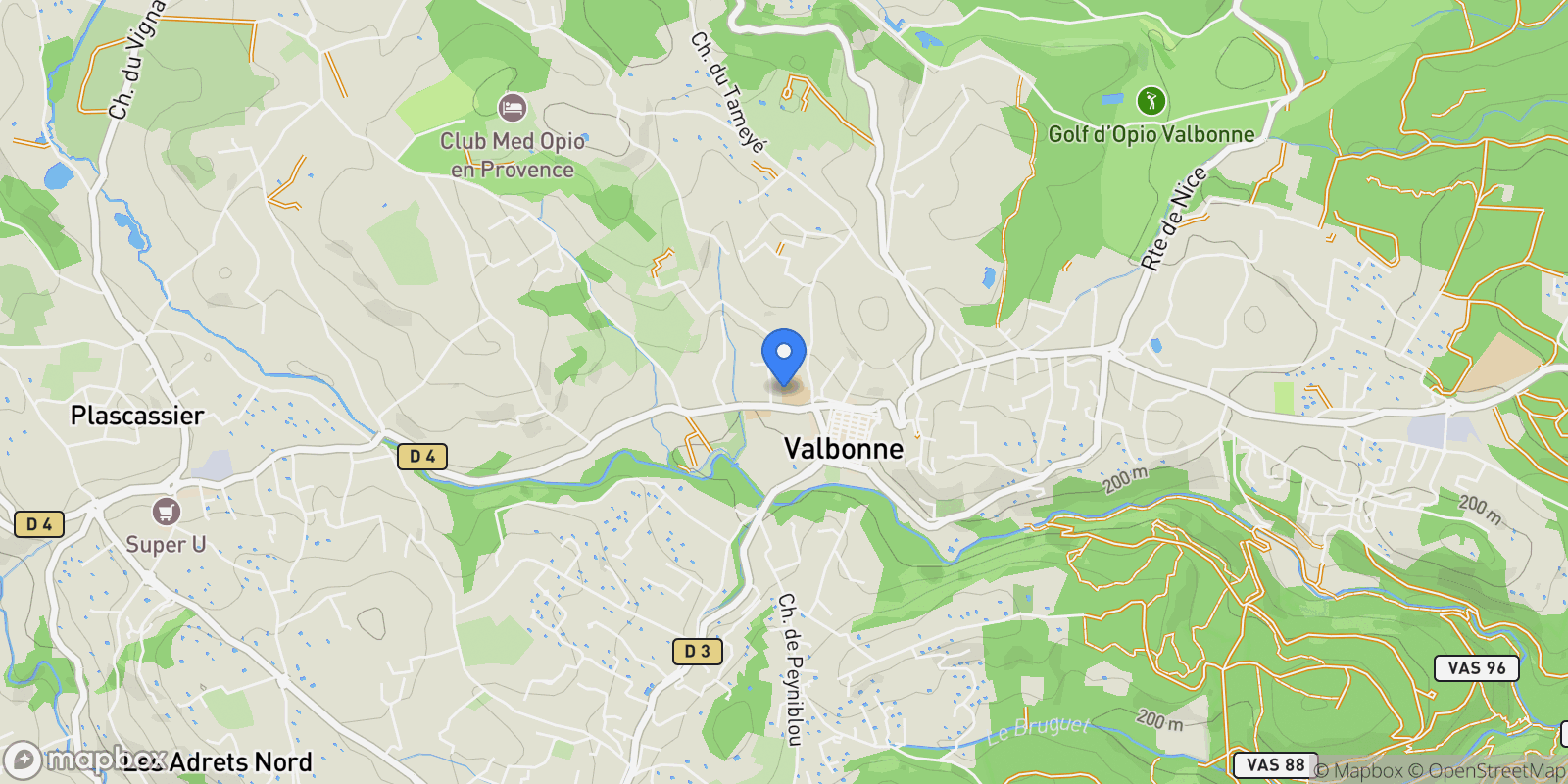 Map showing Valbonne, Provence-Alpes-Côte d'Azur, France.