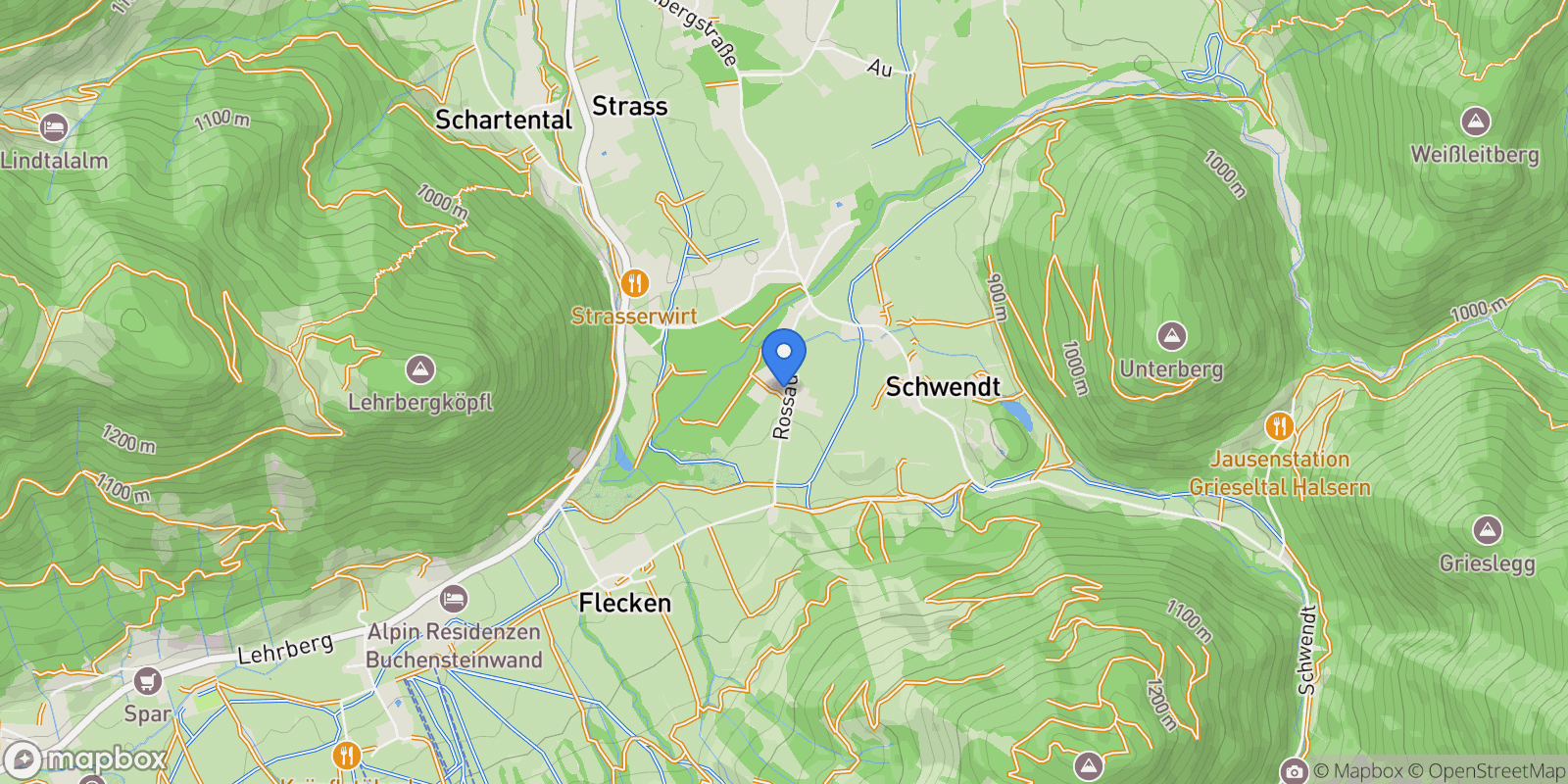 Map showing Rossau, Sankt Ulrich am Pillersee, Tyrol, Austria.