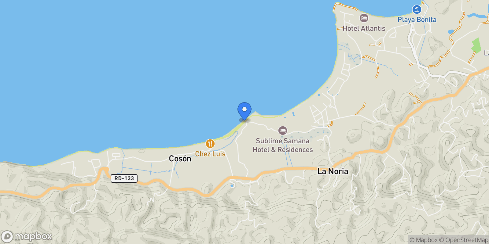 Map showing Villa Rosabaya, Las Terrenas, 20 32000, Las Terrenas, Samaná Province, Dominican Republic.